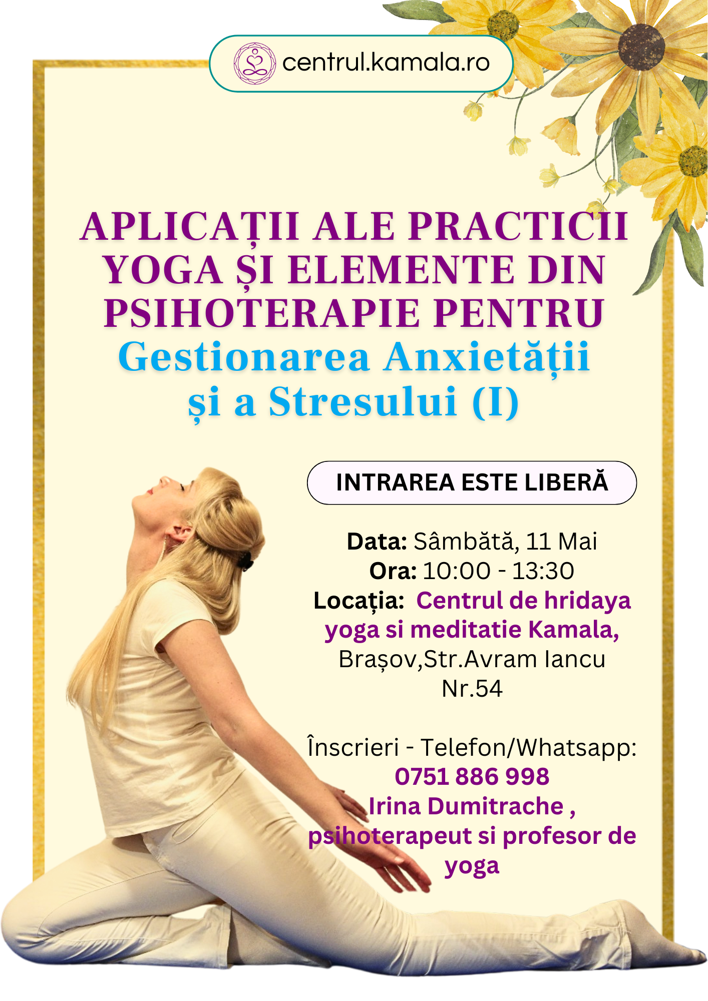 Aplicații ale practicii yoga și elemente din psihoterapie, pentru gestionarea anxietății și a stresului (I)